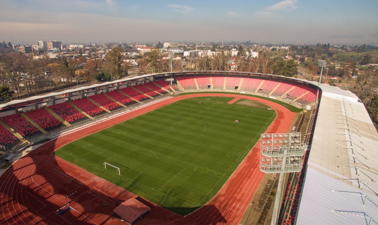 Aerial view of stadium. Aerial cityscape. Top view.