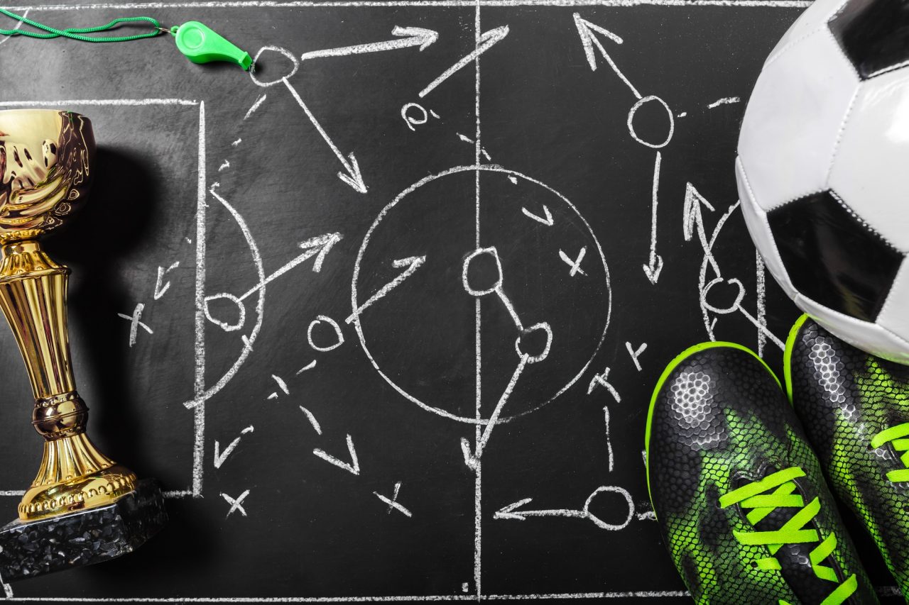 Soccer plan chalk board with formation tactic